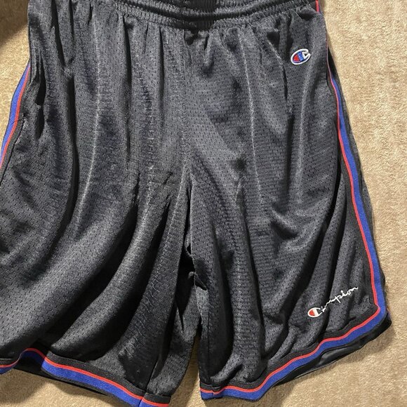 Champion Shorts Mens Sz Medium Basketball Black Athletic Workout Gym Drawstring - Picture 1 of 6